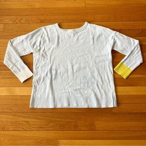 Lisa Todd Light Blue Yellow Peace Sign Cotton Knit Pullover Sweater Medium